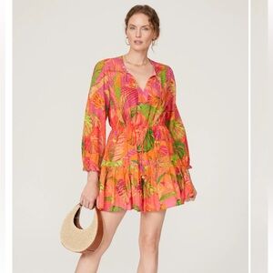 FARM Rio Vibrant Pink and Green Long Sleeve Dress